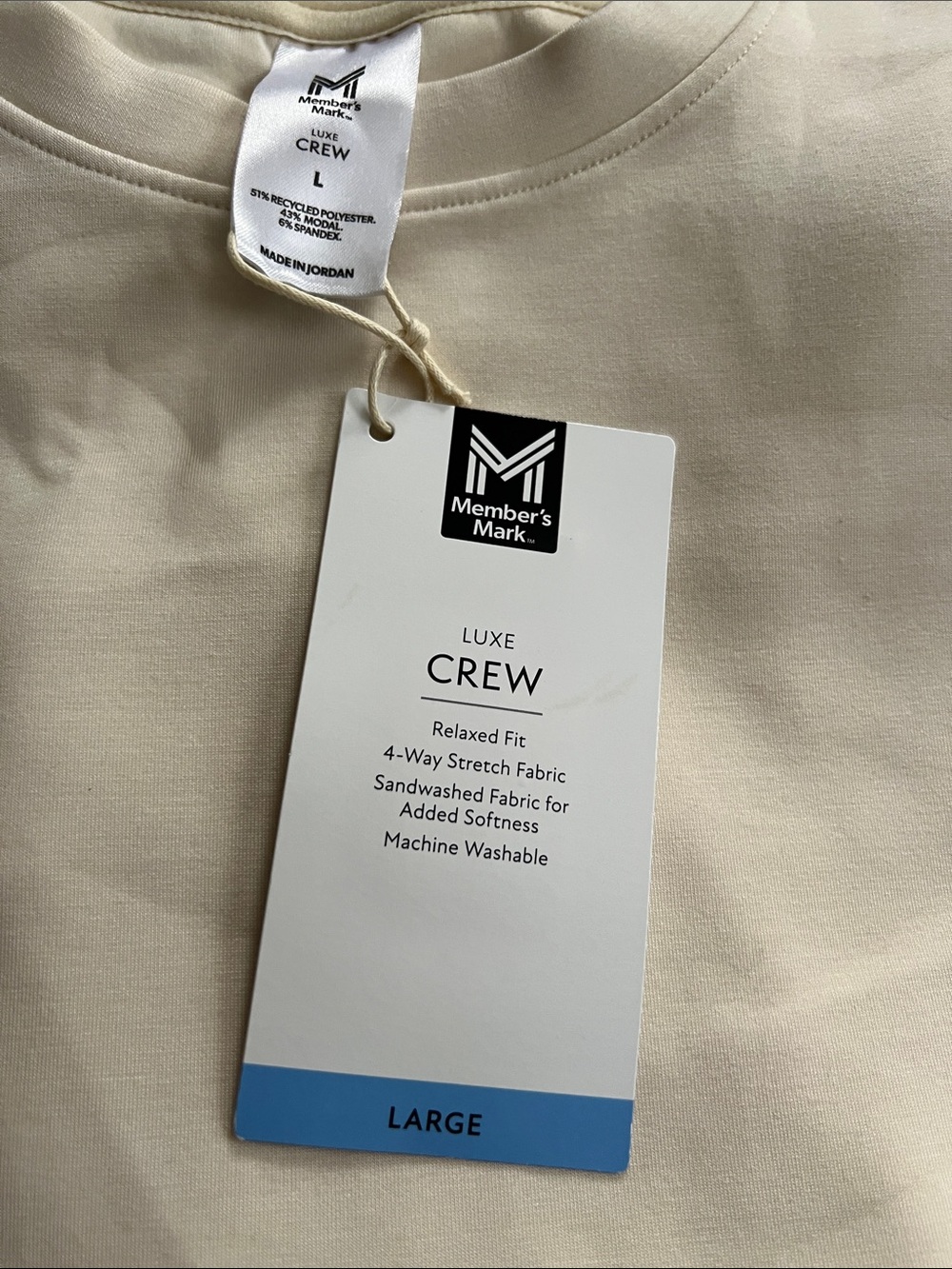 Member's Mark Luxe Crew Long Sleeve Tee in Cream - Large
